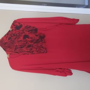 Red Ruched Sleeve Tunic w/eternity scarf